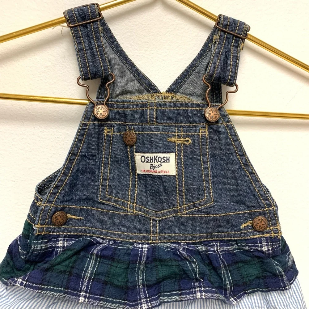 Osh Kosh Denim‎ Overall Dress Lot Of 2 Size 18M Raw Hem Tiered Ruffle